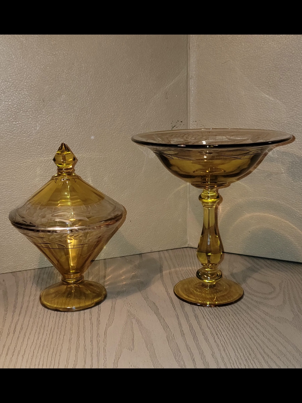 Amber Glass Compote and Lidded And Pedestal Candy Dishes  Set 6x7.5 And 7x8"